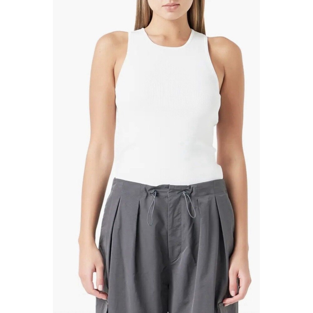 Grey Lab Ivory Racerback Rib Sweater Stretch Tank Women’s Size Medium NWT $60